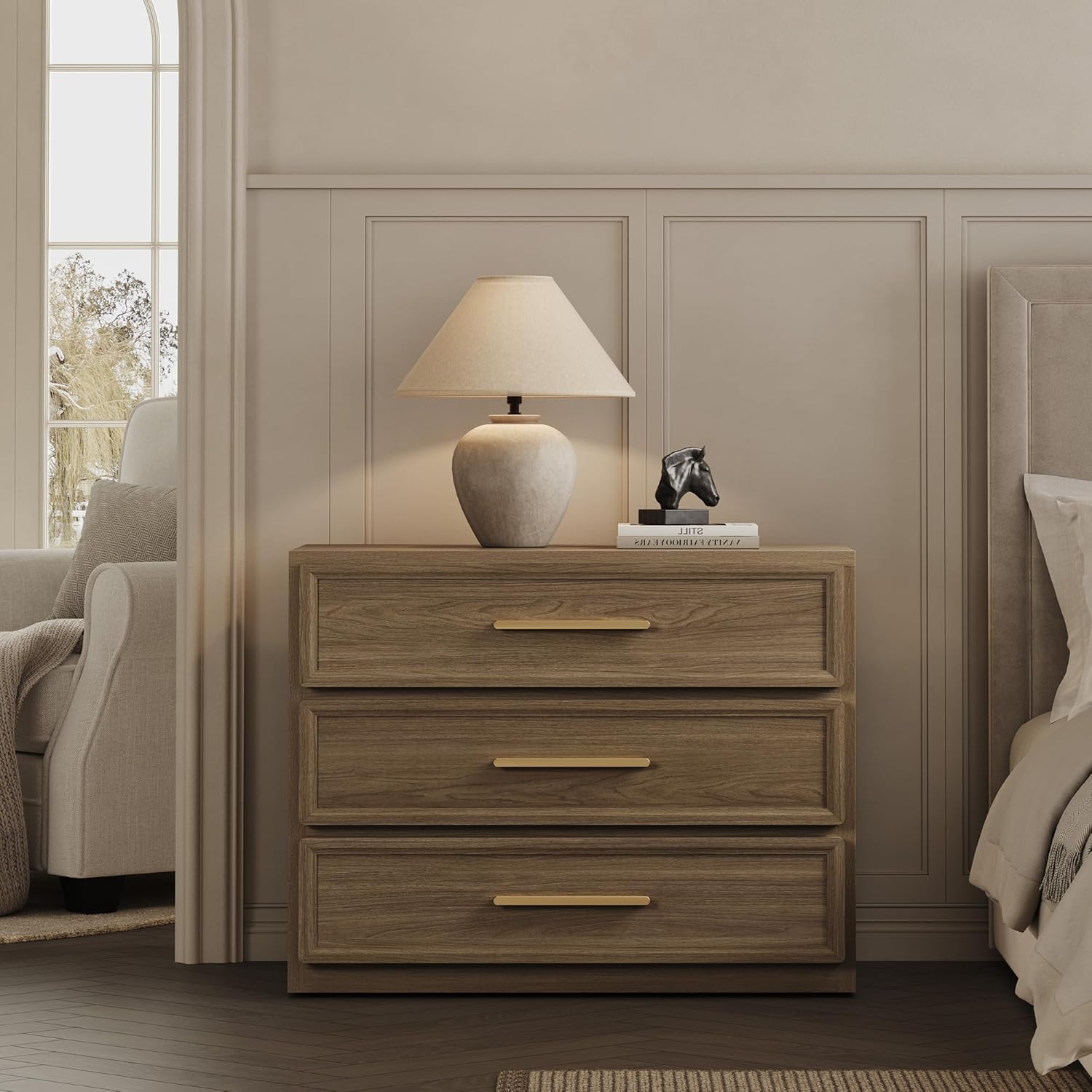 SICOTAS Oversized Night Stand with 3 Drawers for Storage
