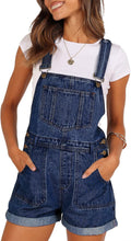 Pink Queen Women's Denim Shortalls High Waist Bib Romper with Pockets