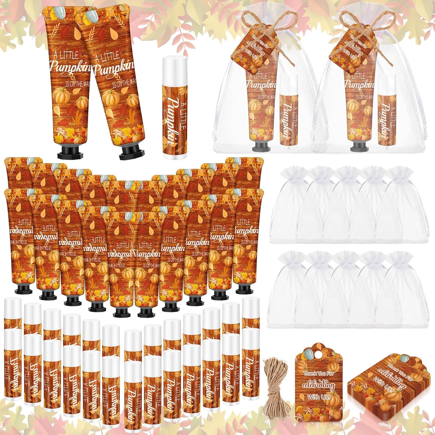 48 Sets Fall Thanksgiving Baby Shower Hand Cream and Lip Balm