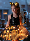 Girls Black Cat TuTu Tulle Dress LED Light Up Costume - Cute Cat