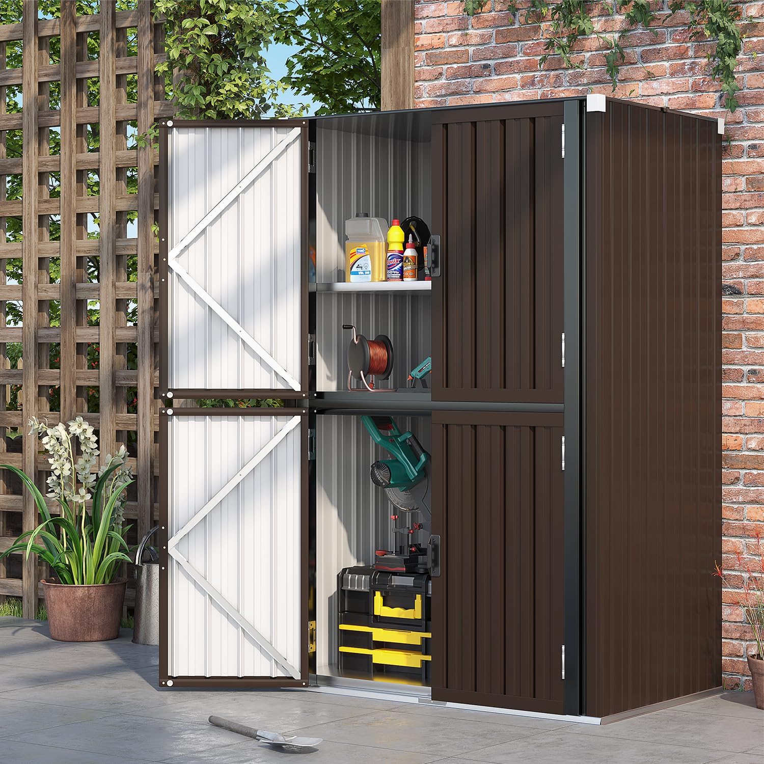 AECOJOY Outdoor Storage Cabinet Waterproof with Lockable Shelves