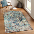 Lahome Bohemian Floral Medallion Area Rug - Vintage Teal Accent