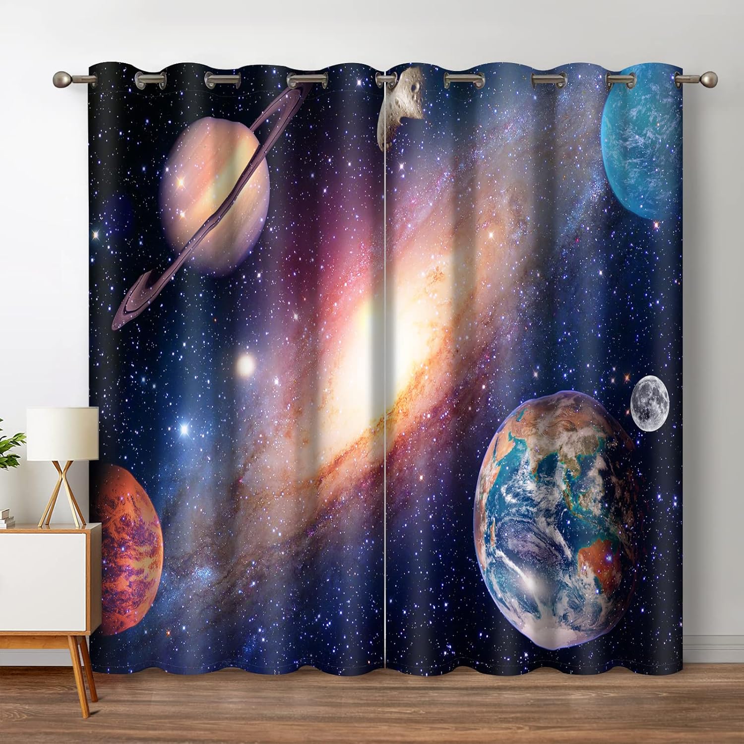 Jekeno Galaxy Planet Blackout Curtains for Kids Bedroom Decor
