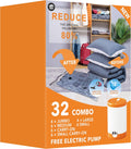 32 Pack Vacuum Storage Bags with Electric Pump - Save Up to 80% Space