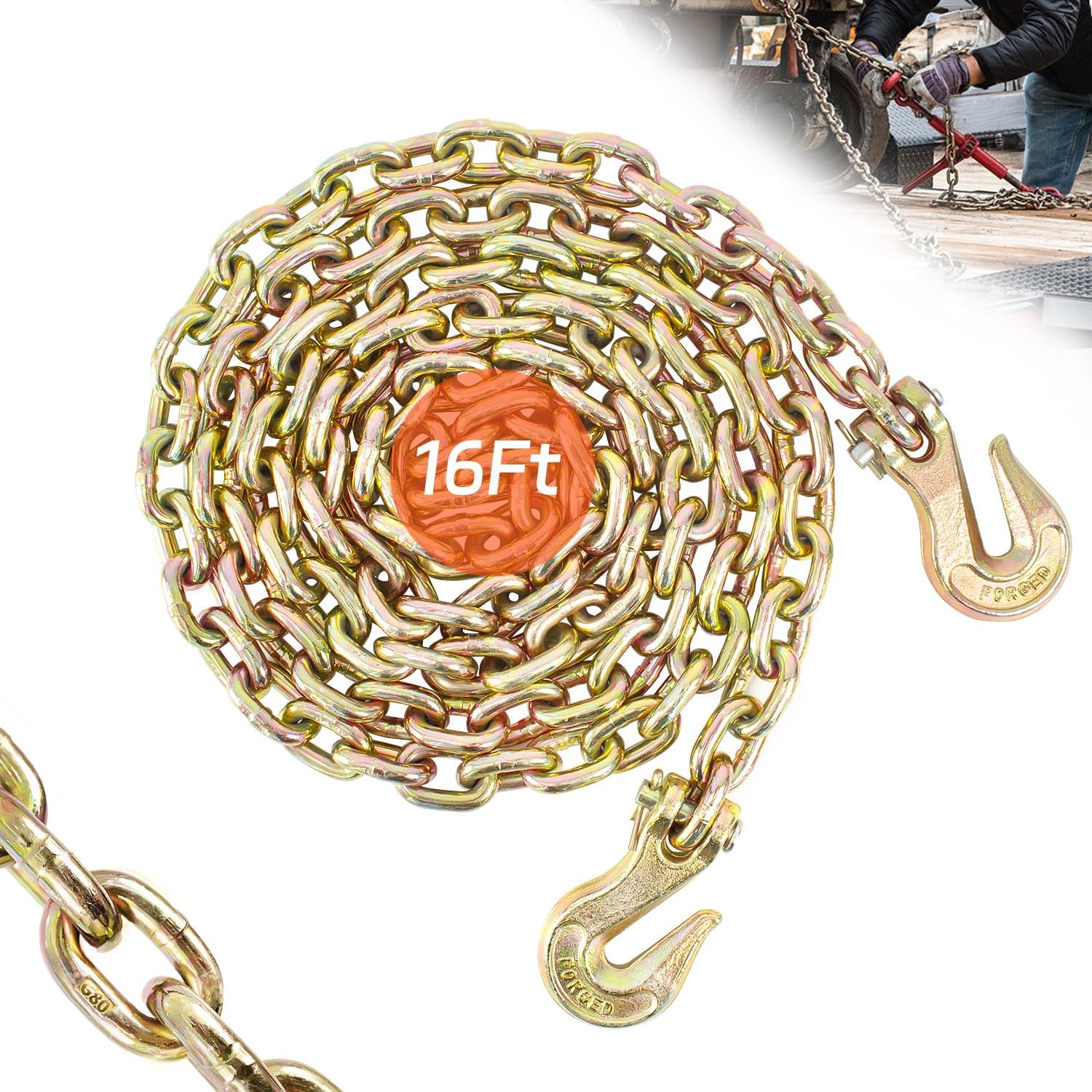 Heavy Duty 5/16 inch x 16 FT Transport Binder Chain for Towing