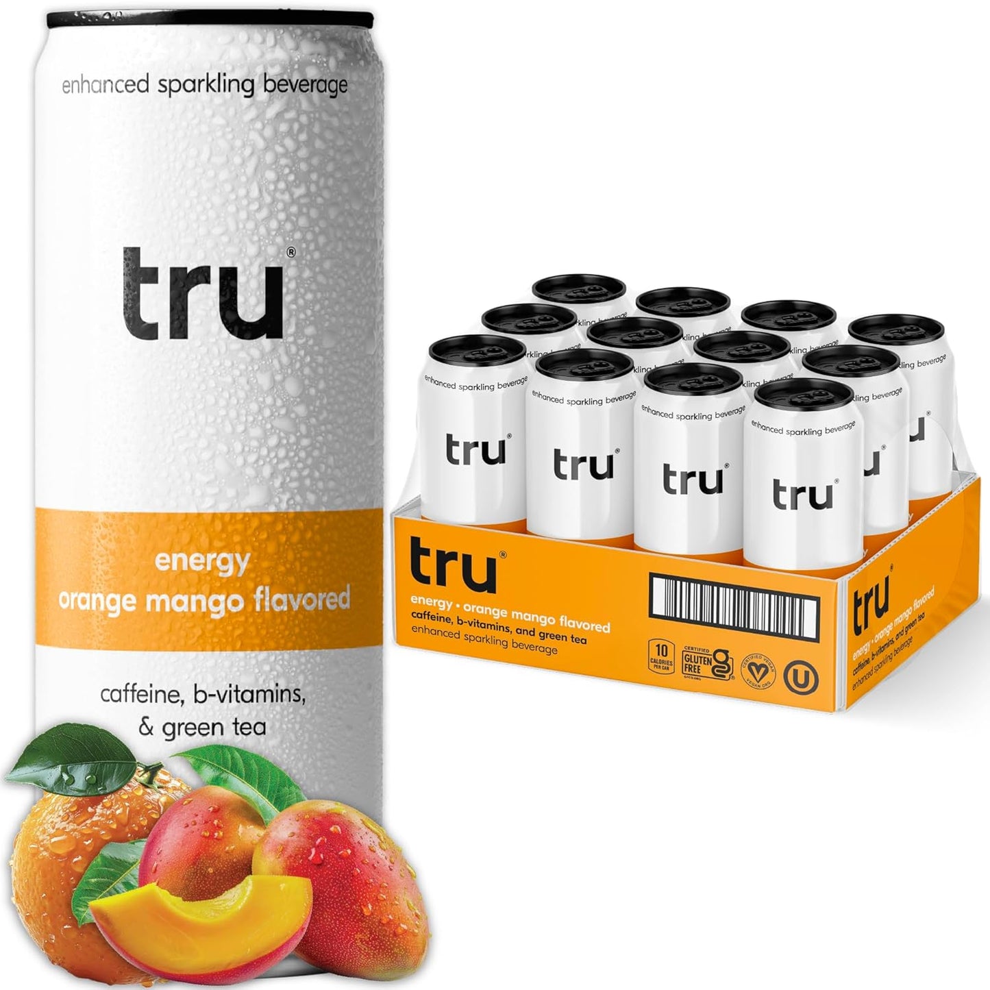 Tru Energy Seltzer: Sparkling Orange Mango Caffeine Drink
