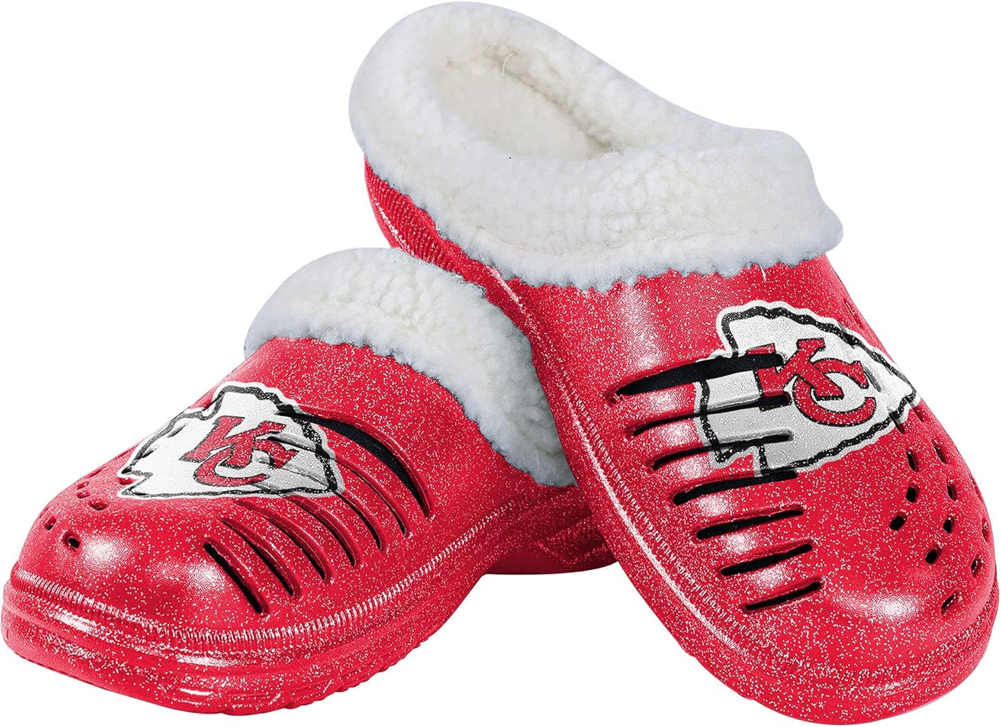 FOCO Women's NFL Team Logo Sherpa Lined Glitter Shoes Slippers