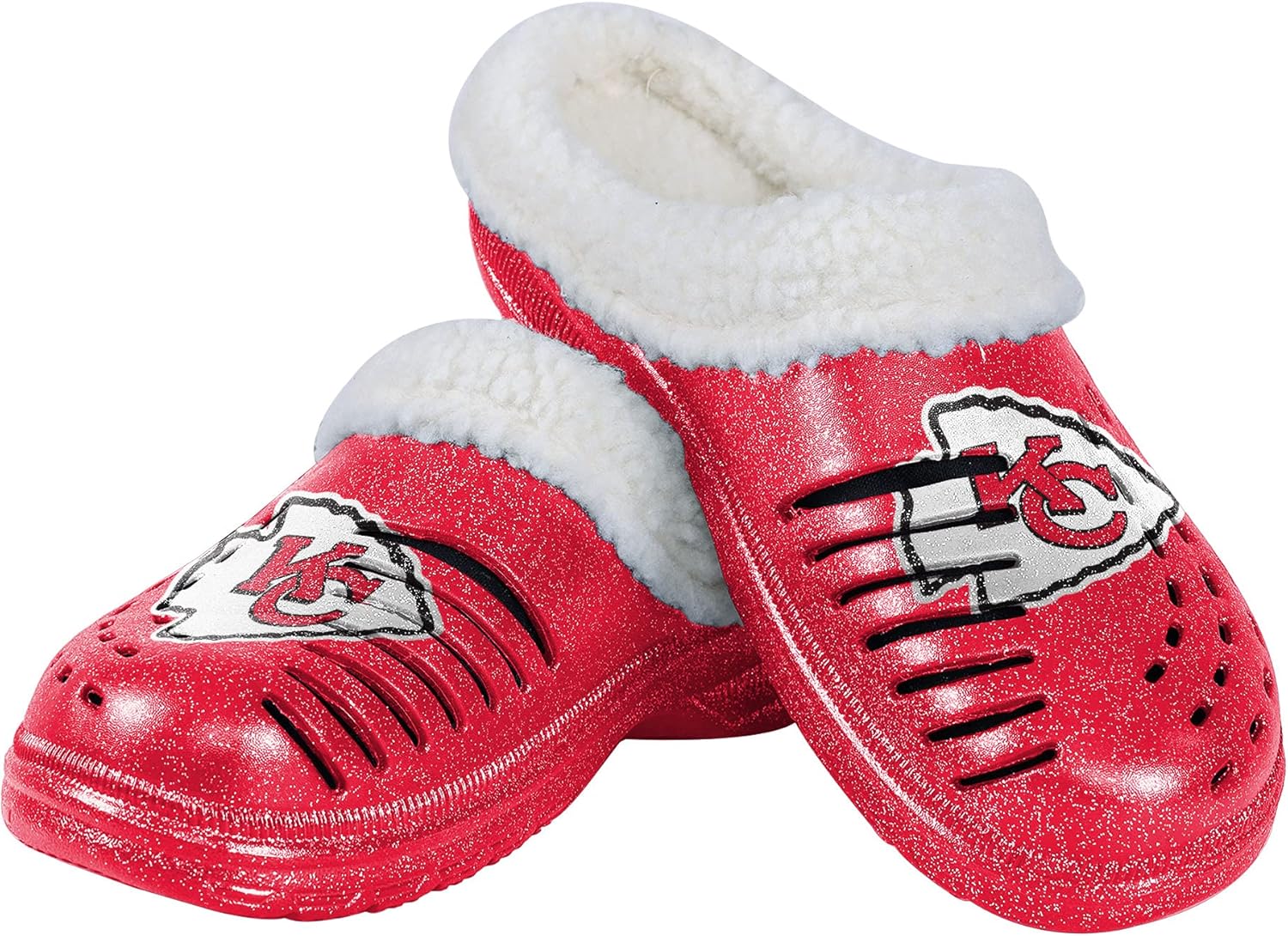 FOCO Women's NFL Team Logo Sherpa Lined Glitter Shoes Slippers