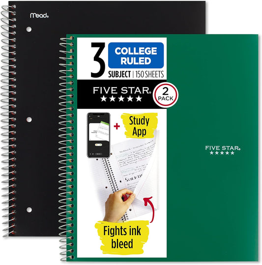5 Star Spiral Notebooks 2 Pack, Ink Bleed Protection