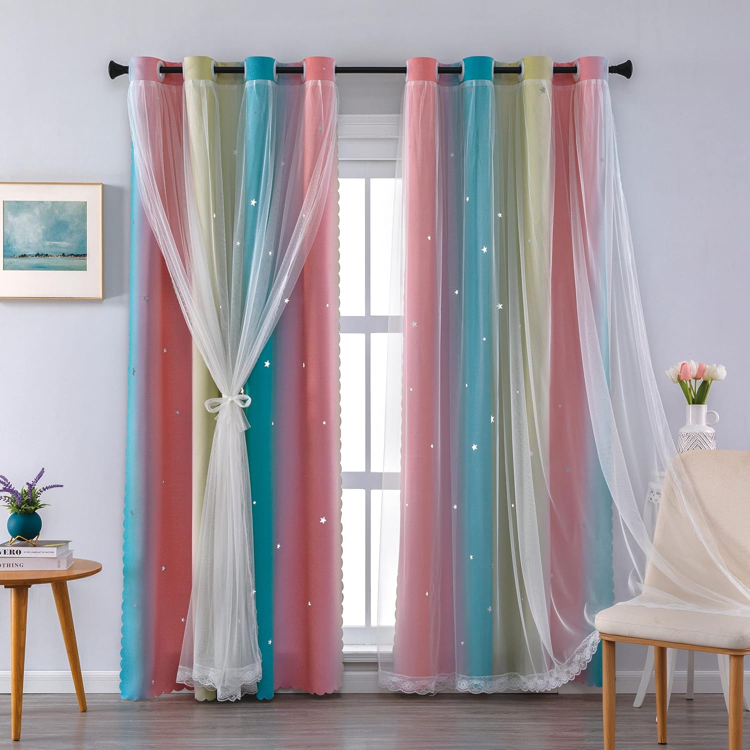 XiDi Full Blackout Curtains for Girls Bedroom with Unicorn Design