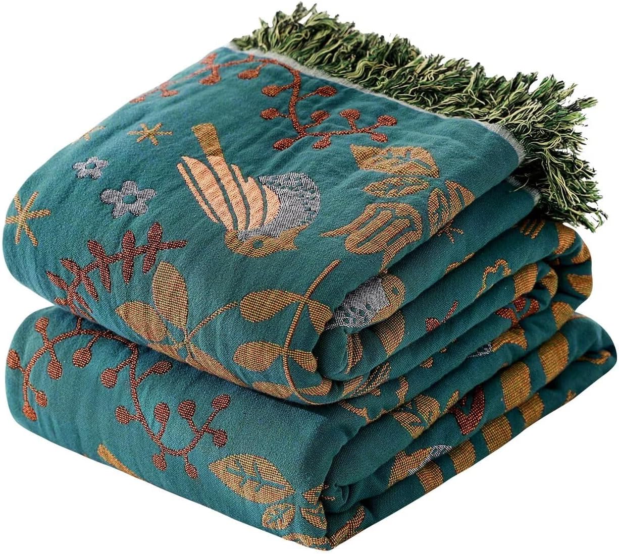 Boho Throw Blanket - 100% Cotton Soft Reversible Quilt for All Seasons