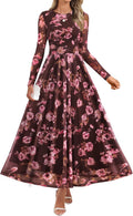 ZESICA Women's Maxi Dress Floral Mesh Long Sleeve - Flattering A-Line