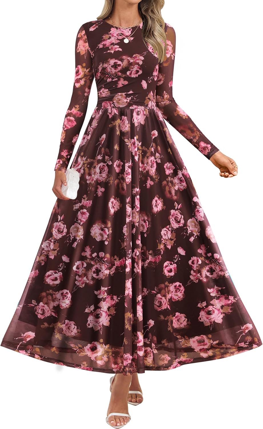 ZESICA Women's Floral Print Maxi Dress for Fall 2025 Events