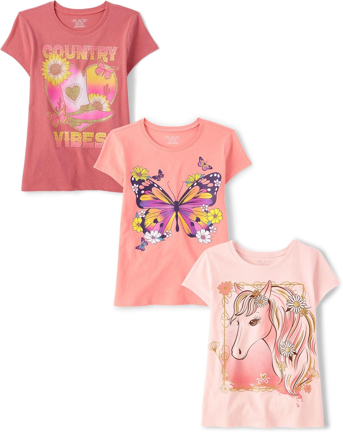 Children's Place Girls' Everyday Short Sleeve Graphic T-Shirts