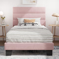 Twin Platform Bed Frame with Velvet Headboard - Pink