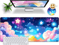 Rainbow Star Gaming Desk Pad Set 31.5 x 11.8 - XL Size & Coaster
