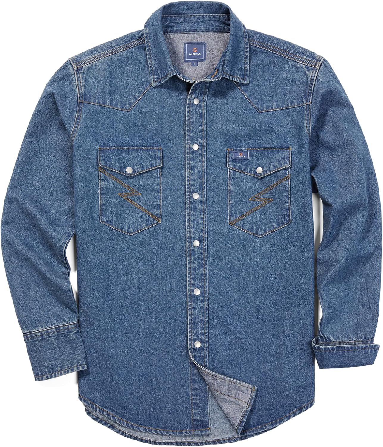 HISEA Men's Denim Shirt Long Sleeve Work Shirt for Comfort