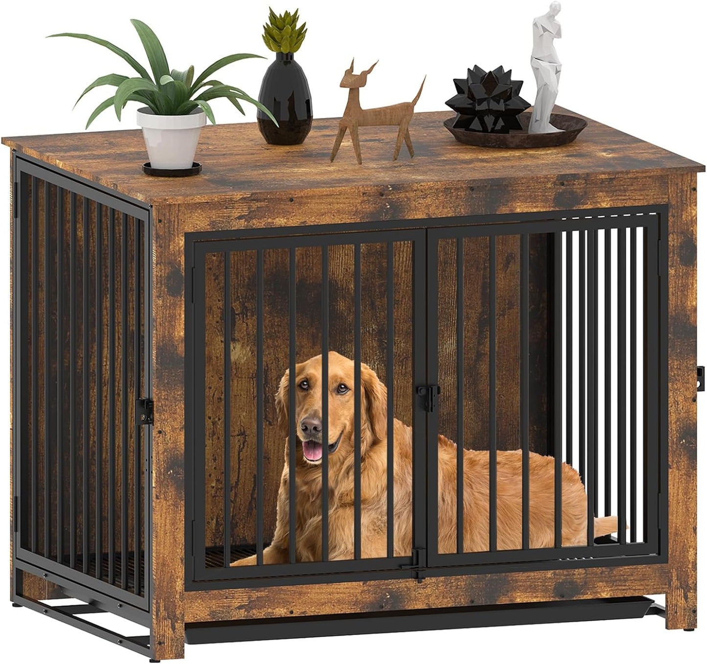 Large Dog Crate Furniture with Multi-Purpose Removable Tray