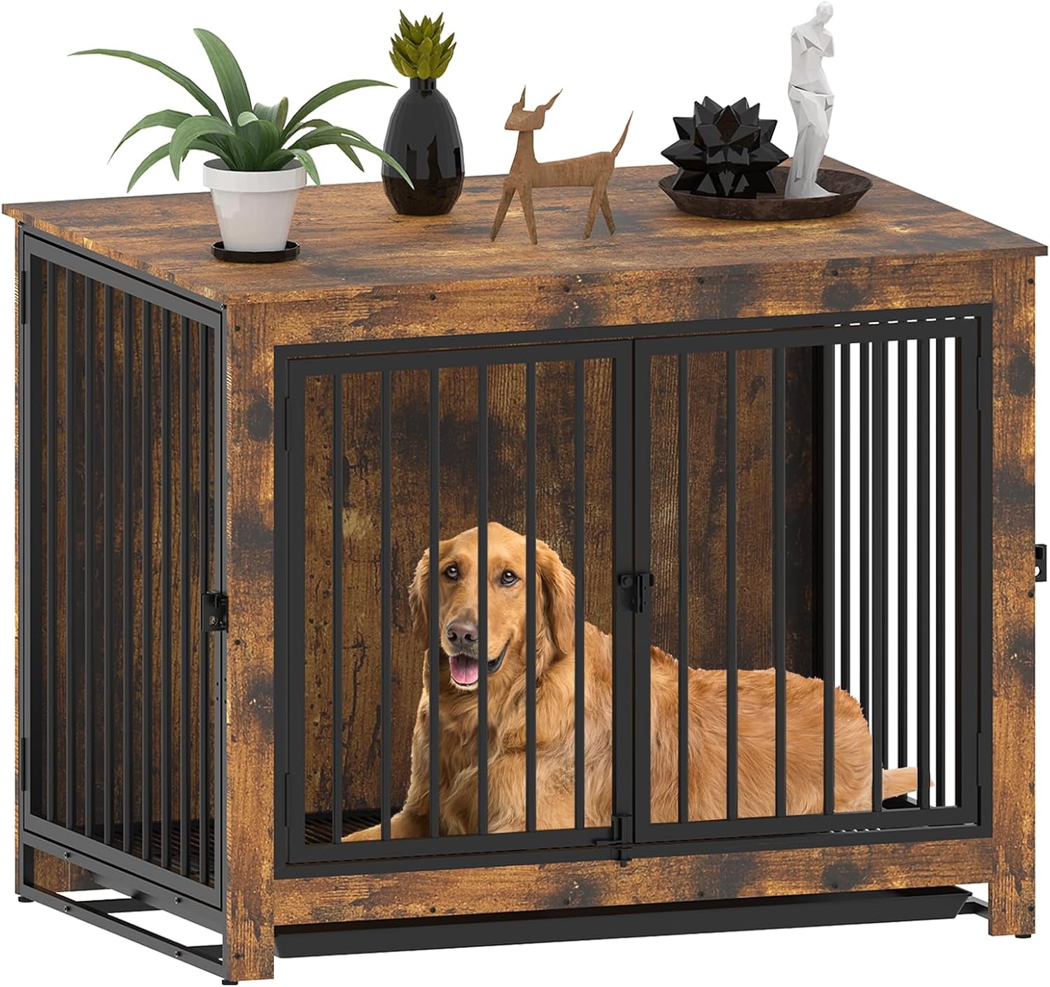Large Dog Crate Furniture with Multi-Purpose Removable Tray