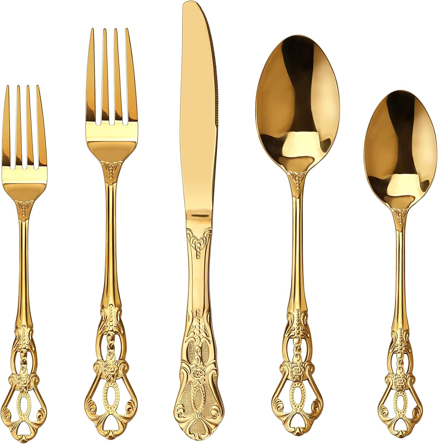 Gorgeous Retro Royal Gold Stainless Steel 20 Pieces Flatware Set