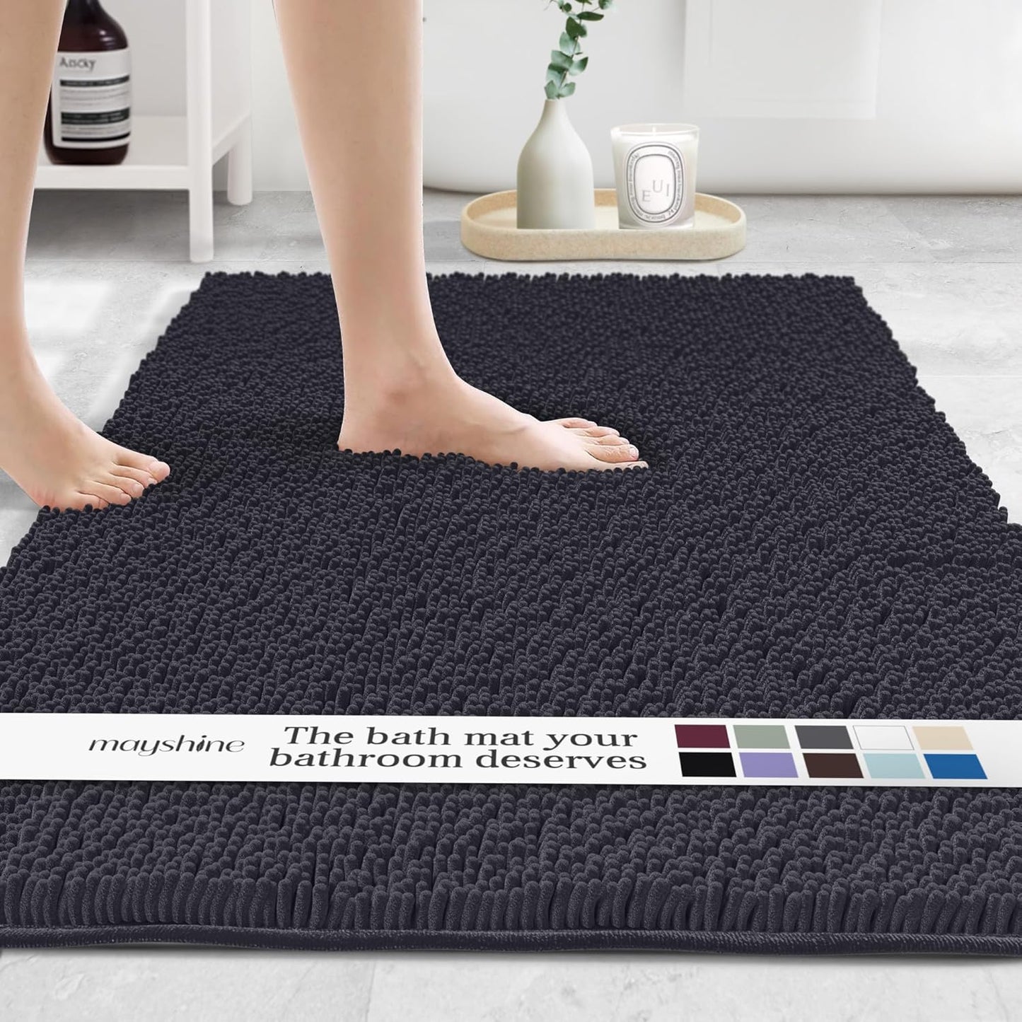 MAYSHINE Plush Shaggy Chenille Bath Mat for Ultimate Comfort