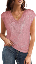 Dazzling V Neck Sequin Short Sleeve Tops for Women Parties