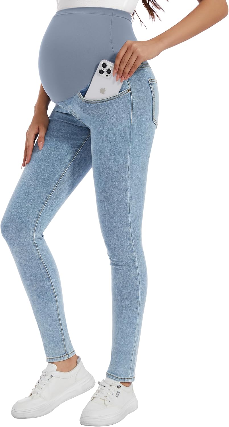 PACBREEZE Women's Maternity Jeans Over Belly Skinny Stretchy Denim