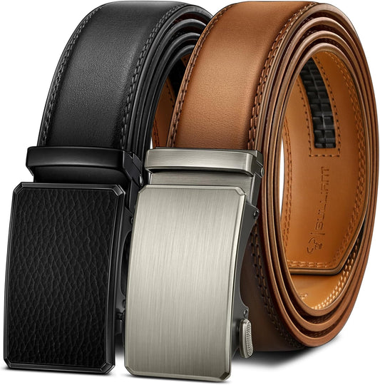 BULLIANT Men Leather Ratchet Belt 2Pack for Dress Casual Wear