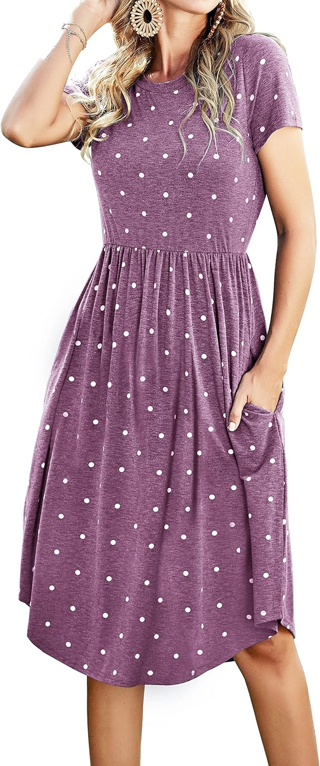 Simier Fariry Womens Summer Pocket Knee Length Casual Dress