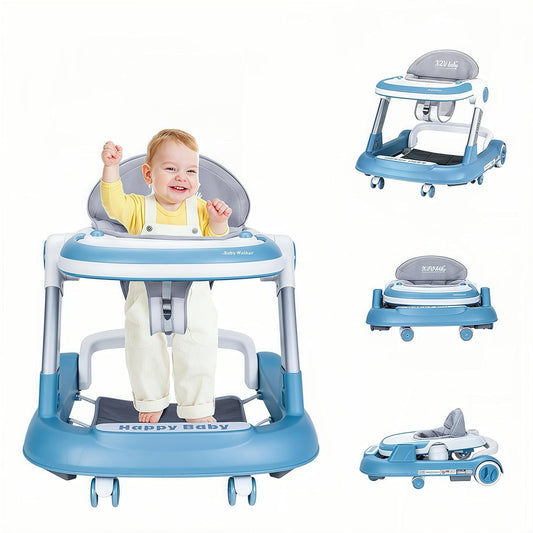 Foldable Anti-Rollove Baby Walker - Height-Adjustable Blue