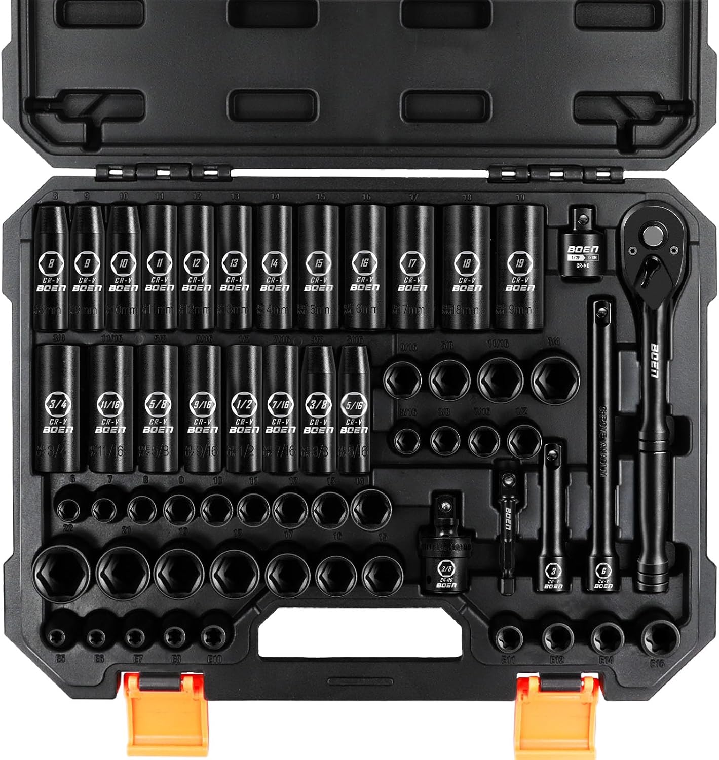 BOEN 3/8 Drive Impact Socket Set - 59-Piece Comprehensive Kit