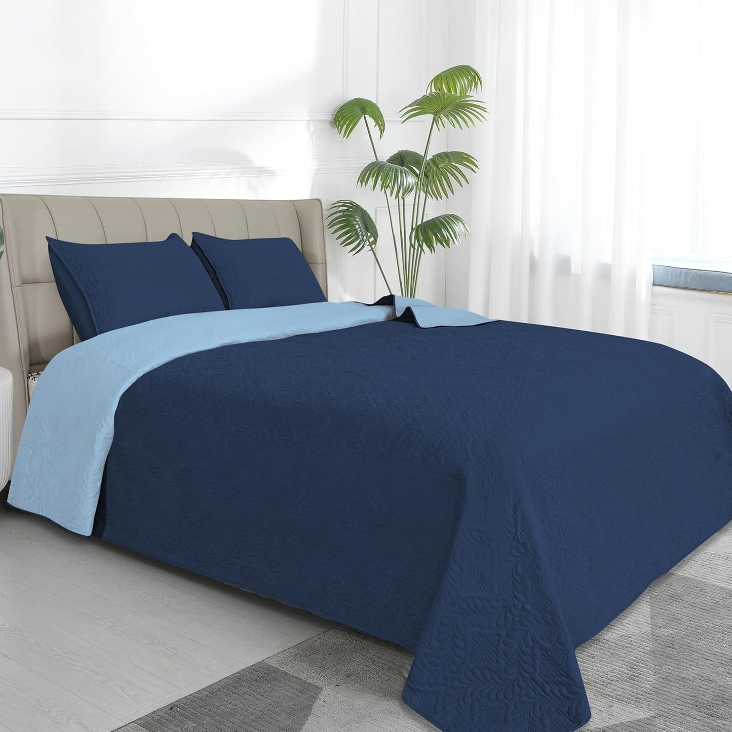 Easy-Going Full/Queen Size Reversible Quilt Set for Comfort