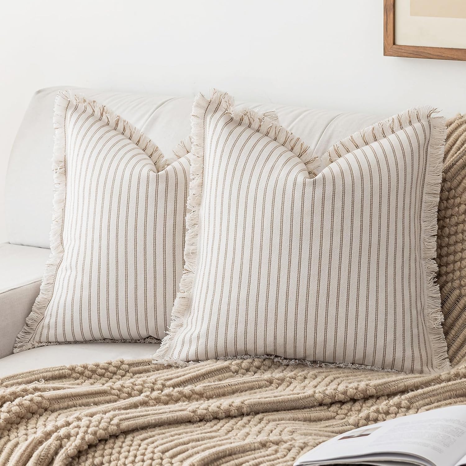 24x24 Striped Fringe Throw Pillow Covers for Cozy Home Decor