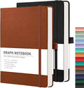 RETTACY Graph Paper Notebook A5 2-Pack - Durable Leather Grid Journal
