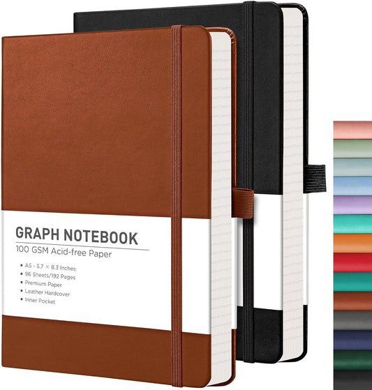 Rettacy A5 Grid Journals - 2-Pack, Premium Quality -100 GSM