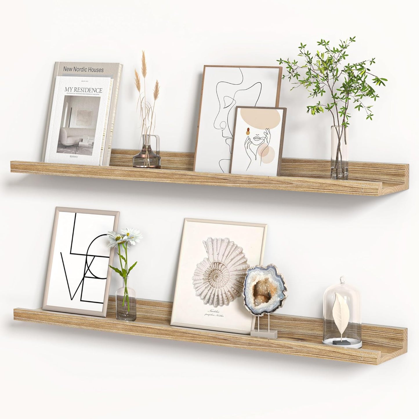 Floating Shelves for Wall - Rustic 36 Inch Solid Wood Set