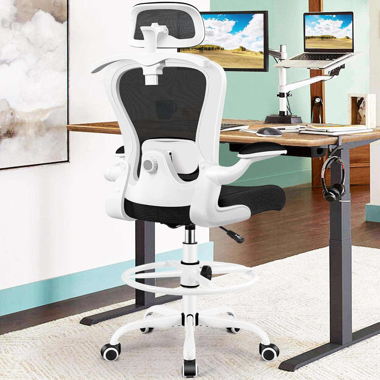 Ergonomic Drafting Chair with 3D Lumbar & Head Support