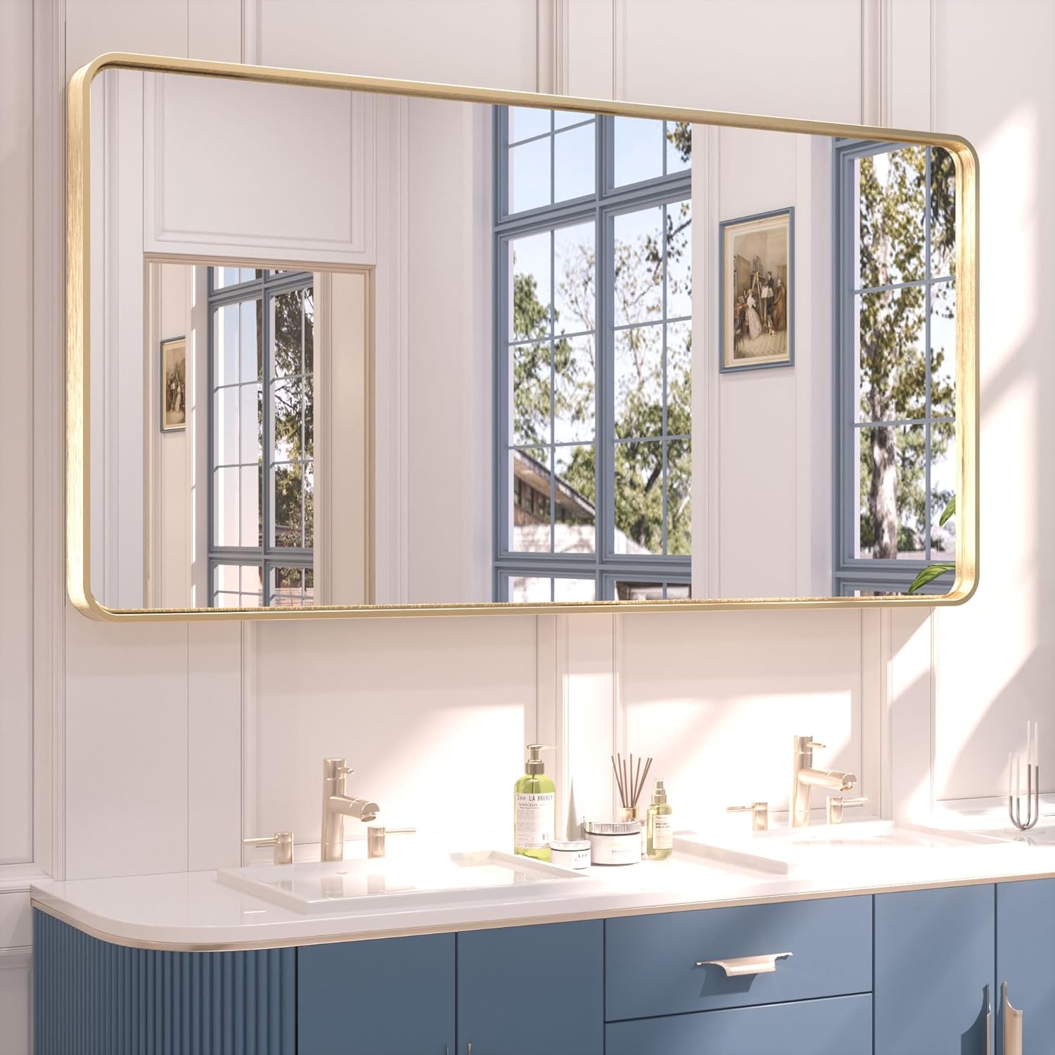 TETOTE 48 x 24 Inch Brushed Gold Frame Mirror for Modern Decor