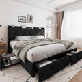 King Size Bed Frame with 4 Storage Drawers - Upholstered Platform Bed