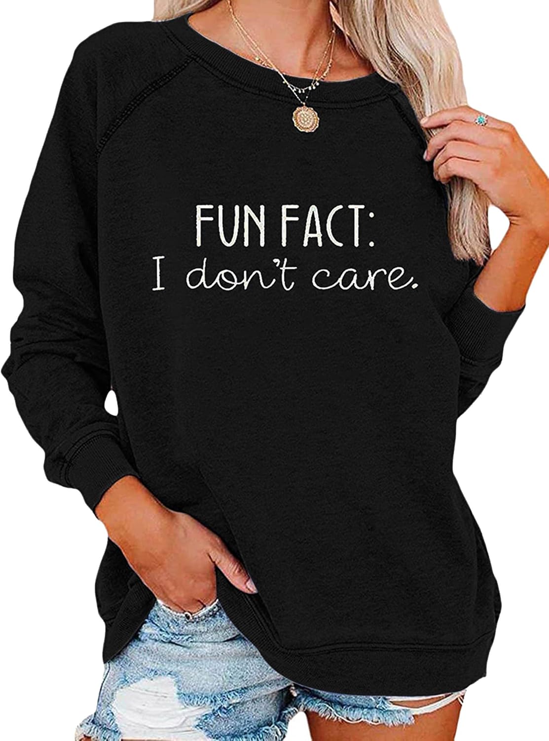 I Don't Care Letter Print Sweatshirt - Casual Chic