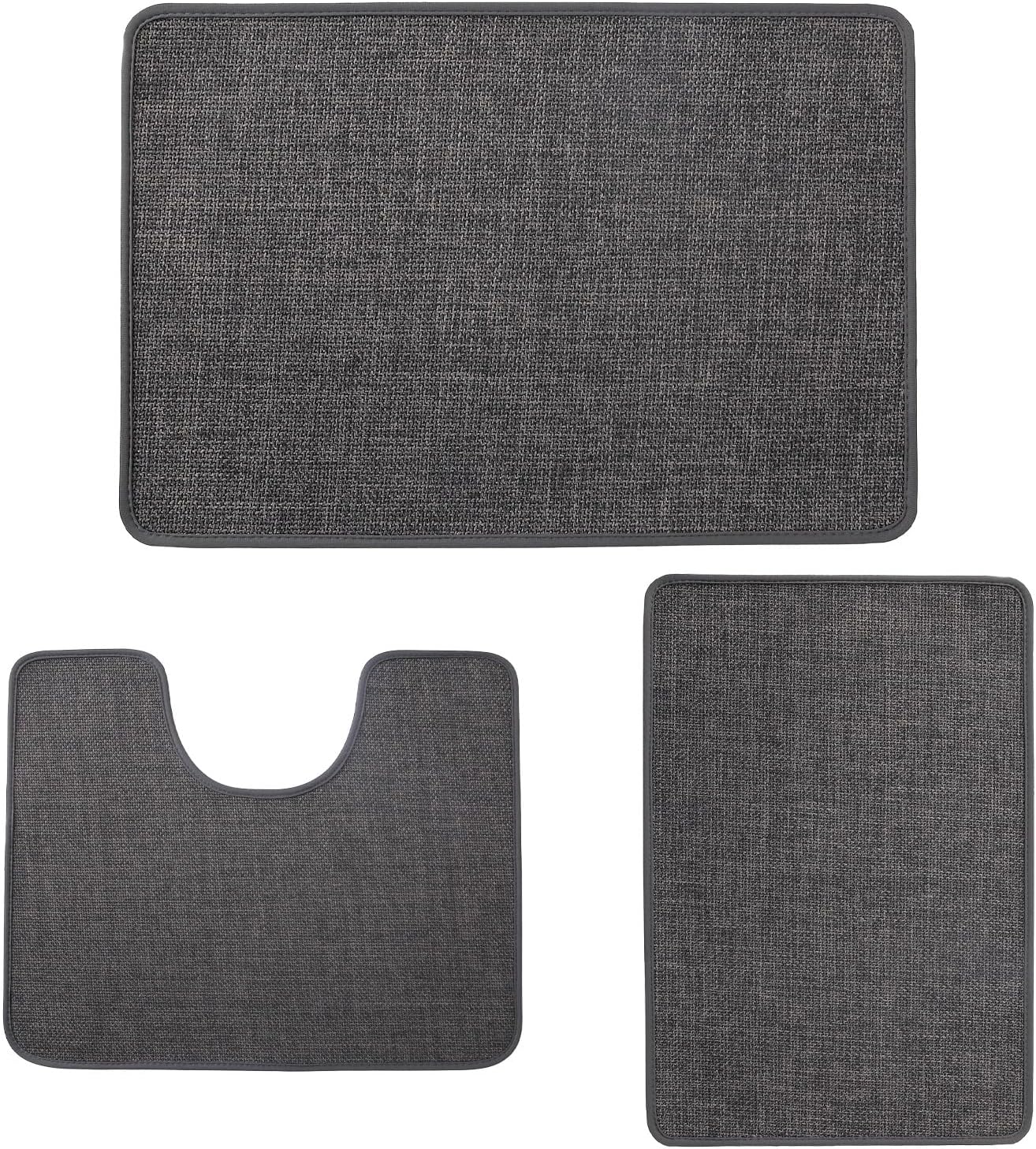 Quick Dry Absorbent Bathroom Rugs Sets 3 Piece in Dark Grey