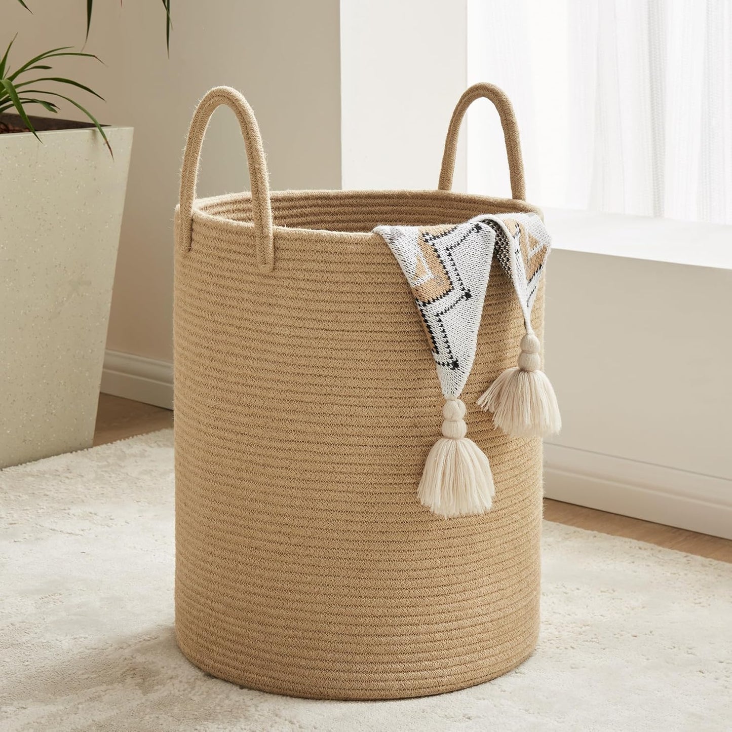 Cotton Laundry Hamper - Woven Collapsible Basket for Home