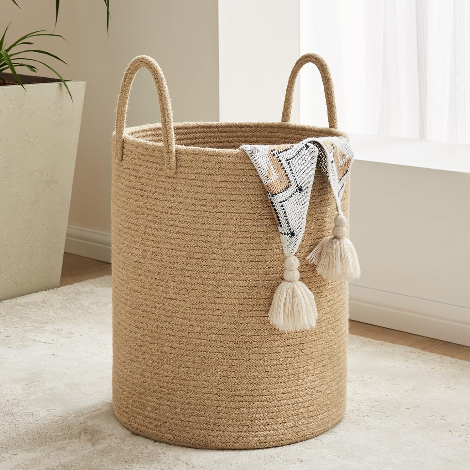 Cotton Laundry Hamper - Woven Collapsible Basket for Home