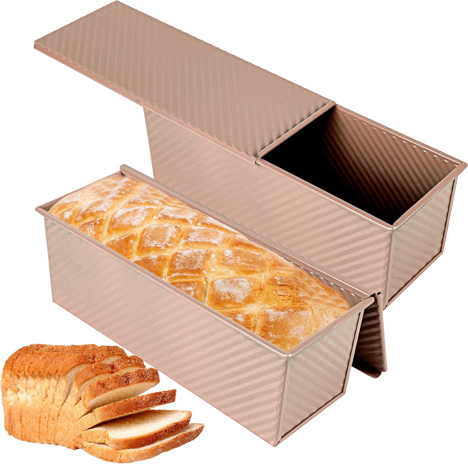 Premium Non-Stick Gold Pullman Loaf Pan Set for Baking Bread
