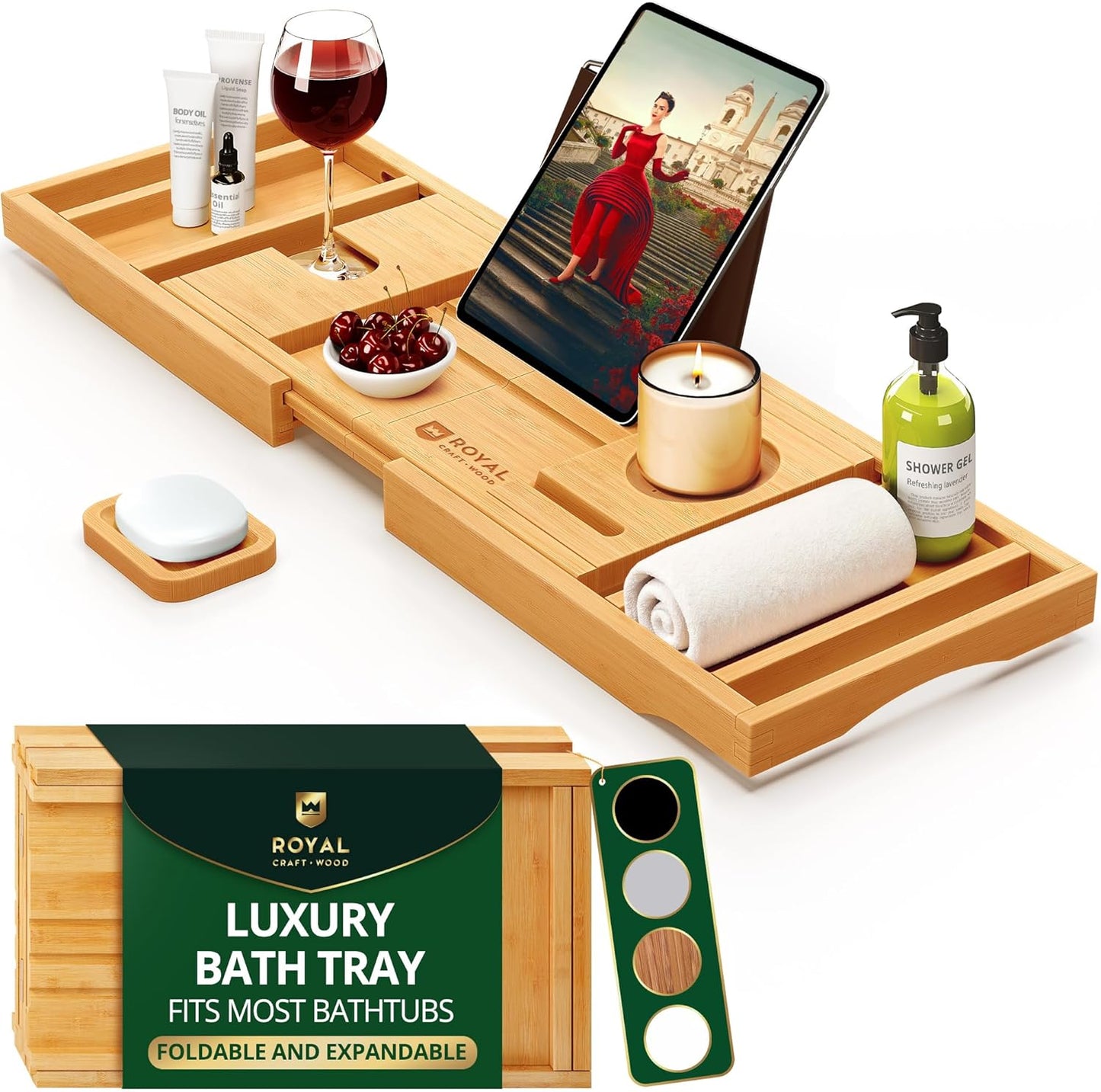 Bamboo Bathtub Tray Caddy for Luxurious Spa Experience at Home