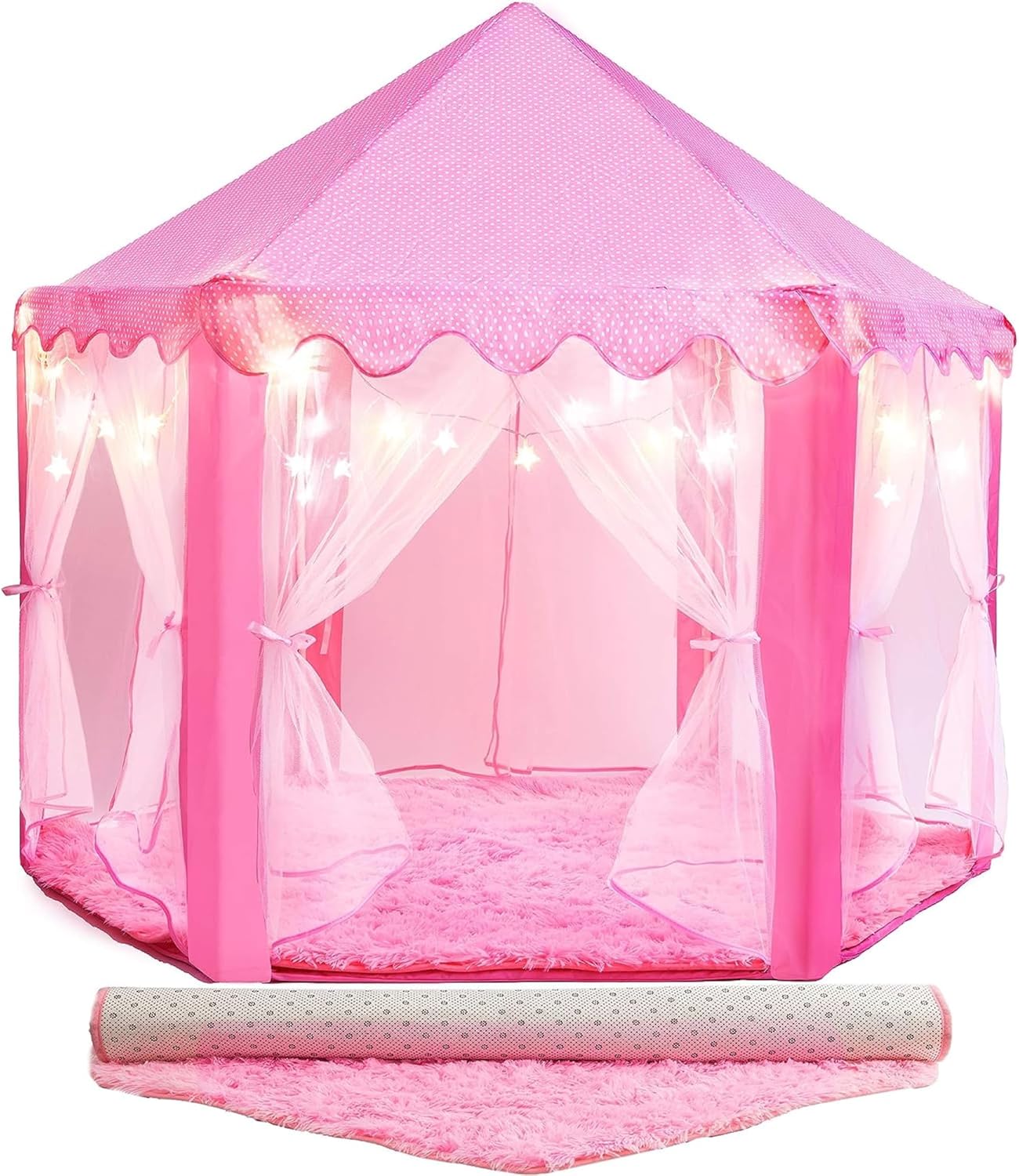 Princess Castle Tent with Soft Rug & Star Lights