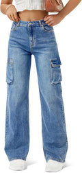 Women High Waisted Cargo Jean with 6 Pockets for Comfort