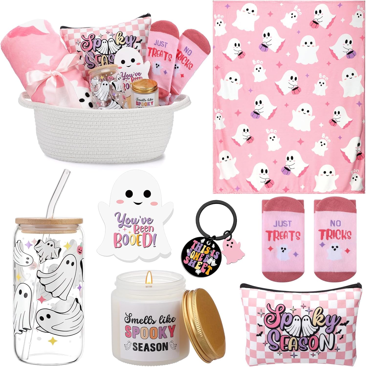 8 Pcs Boo Basket for Women Halloween Gift with Blanket & More
