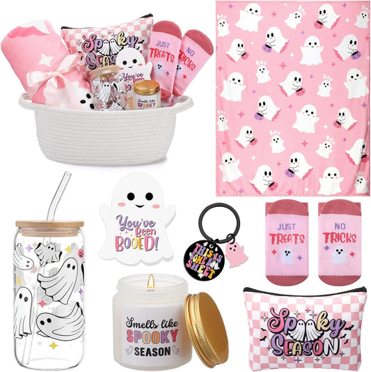8 Pcs Boo Basket for Women Halloween Gift with Blanket & More