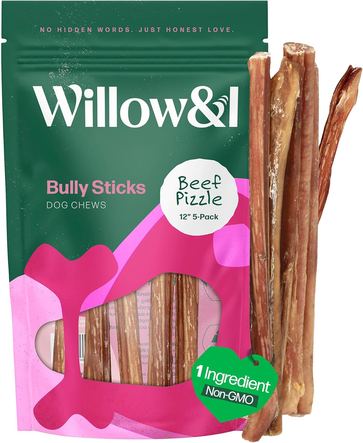 Willow&I Bully Sticks for Dogs - Natural 12 Inch Chews